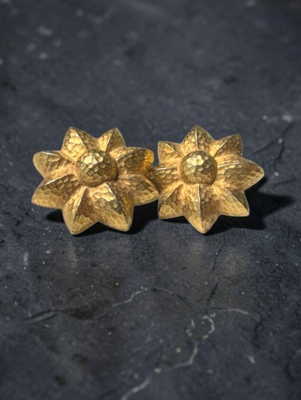Vintage Givenchy Gold Tone Hammered Flower Clip Earrings